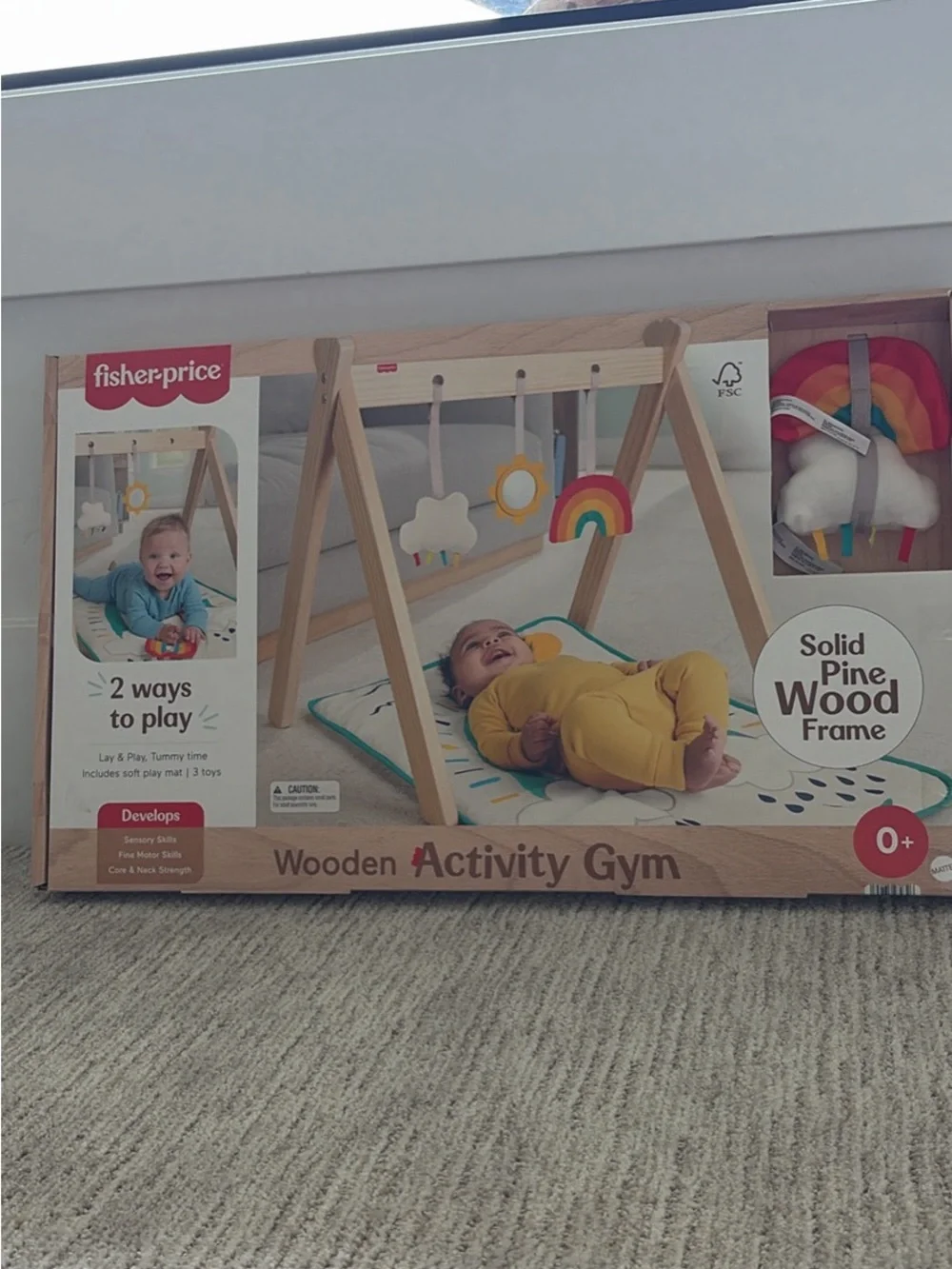 Fisher-Price Wooden Activity Gym with Rainbow, Cloud & Yellow Sun